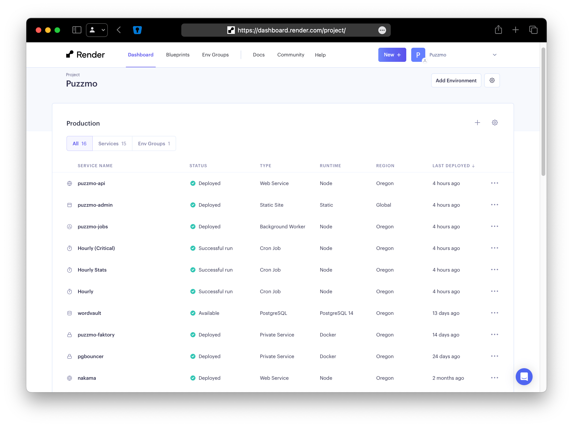 A screenshot of our Render Dashboard
