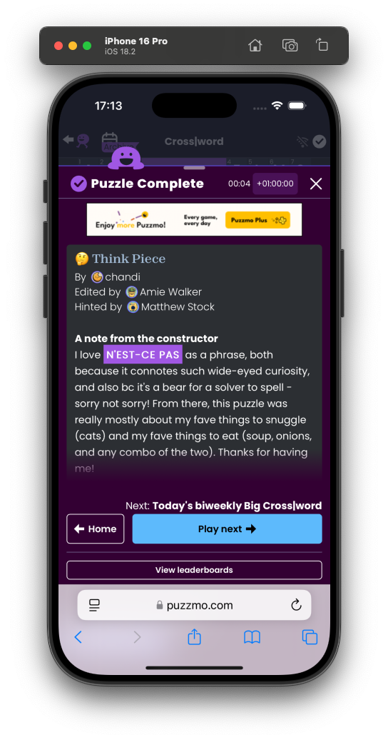 An example of the completion screen for mobile